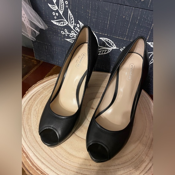 Coach Breana black peep toe 5 inch heels Size 8.5 - Picture 7 of 10